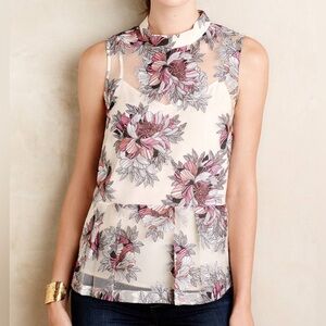 Anthropologie Moulinette Soeurs Floral Sheer Blouse Dainty Garden Whimsical